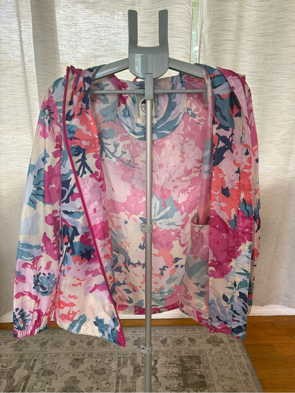 Joules Right As Rain Floral Waterproof Hooded Rain Jacket US 10 Pink Blue - Picture 6 of 6